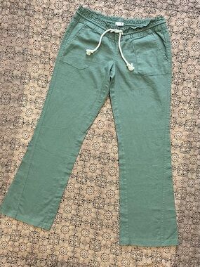 Casual Drawstring Linen-Blend Pants in Sage Green